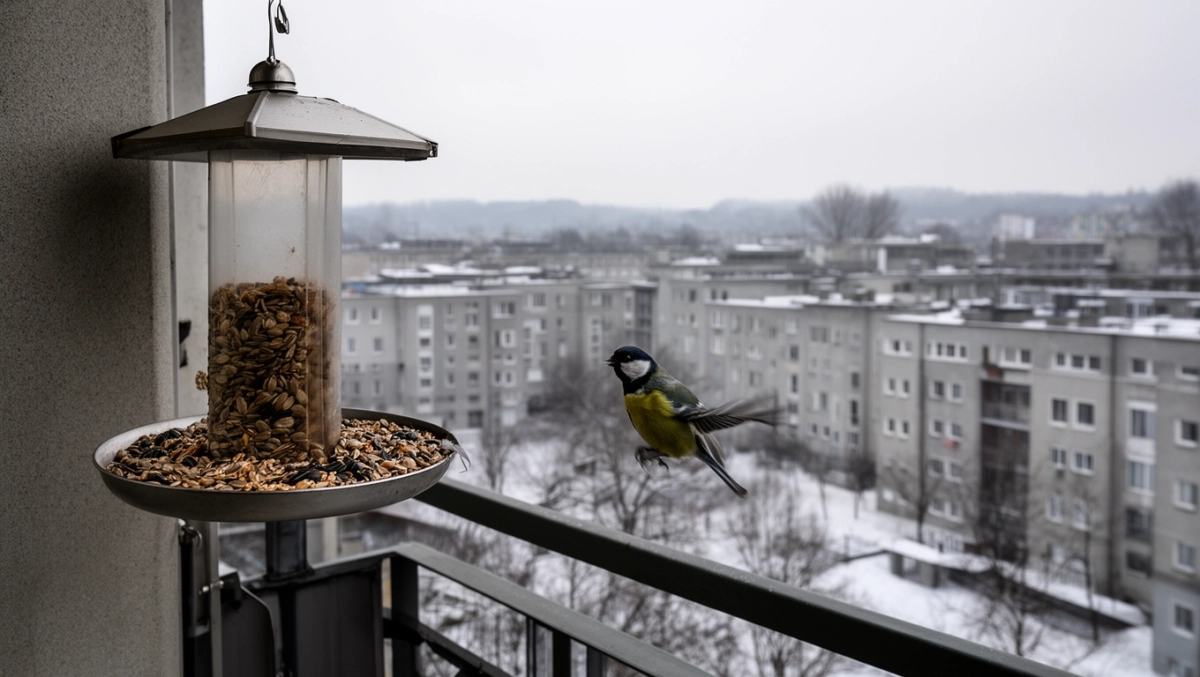 Karmnik na balkonie w bloku